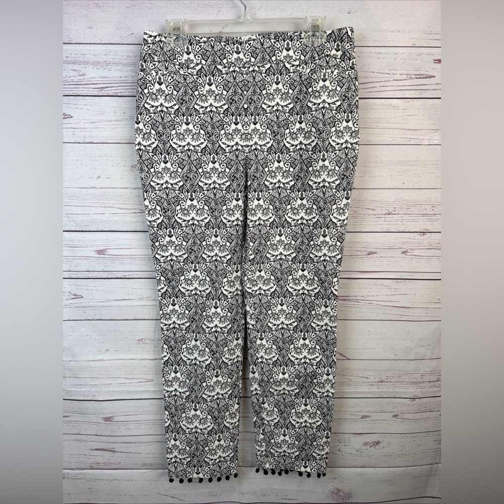 Chicos Pants Womens 1R Diamond Paisley Brigitte So Slimming Ankle Black White